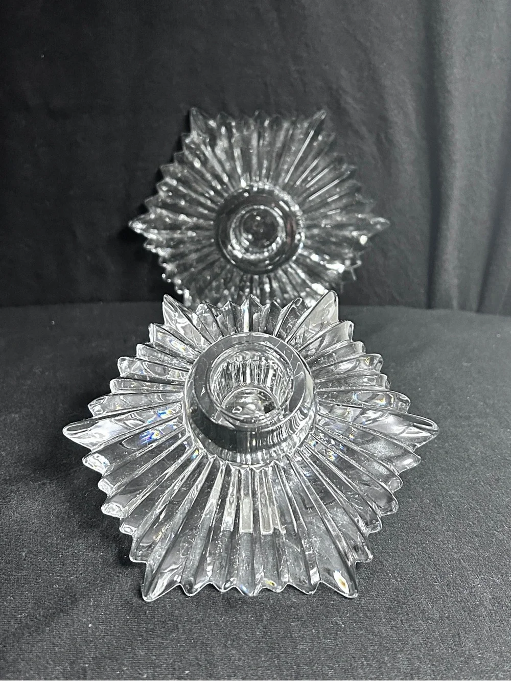 Set of Vtg Mikasa Crystal Motion Starburst Art Glass Candle Holders Austria